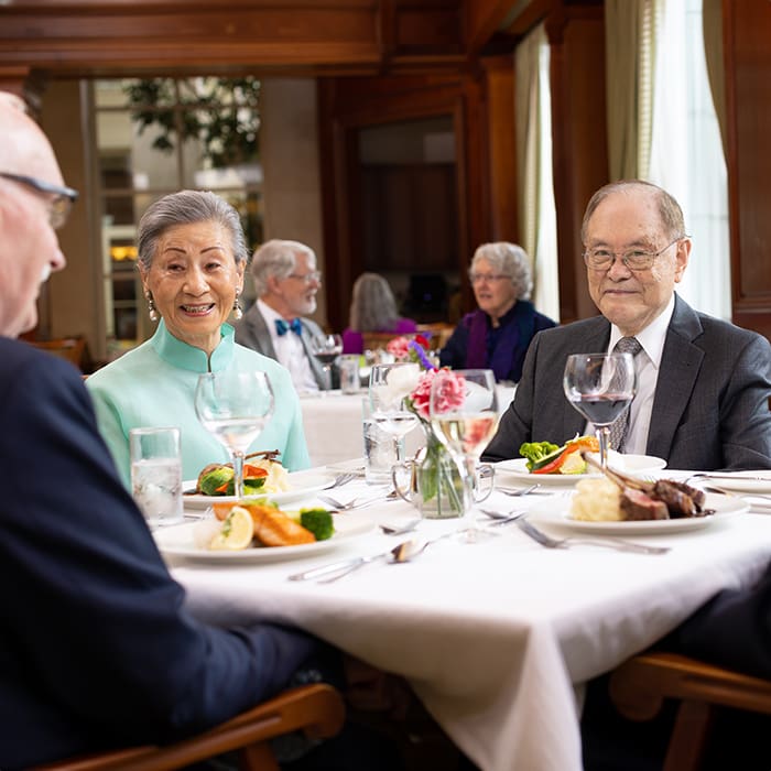 San Francisco Towers residents having a meal in the dining room