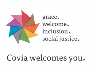 Covia inclusivity logo: grace. welcome. inclusion. social justice. Covia welcomes you.
