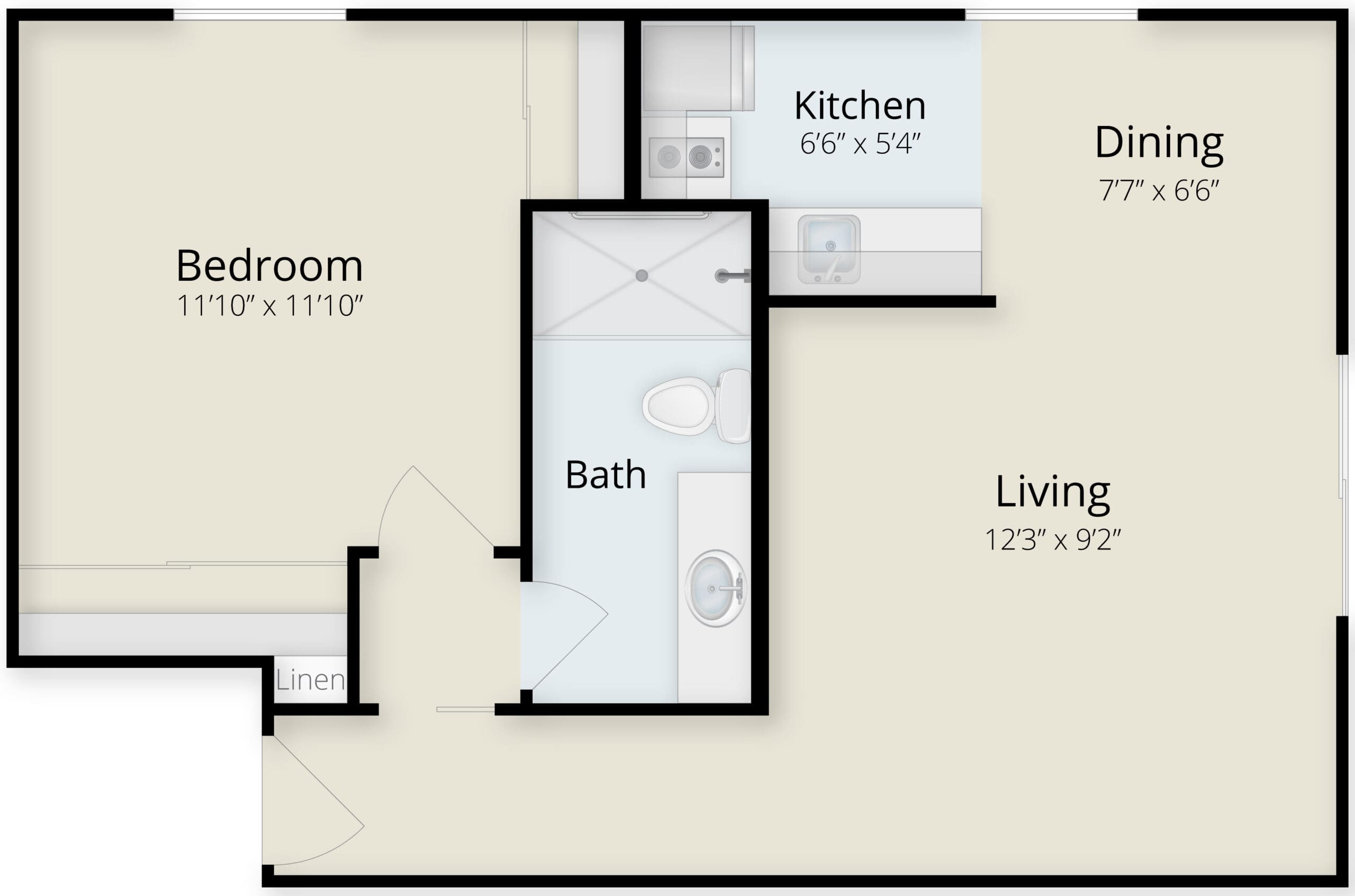One bedroom one bath cottage floor plan