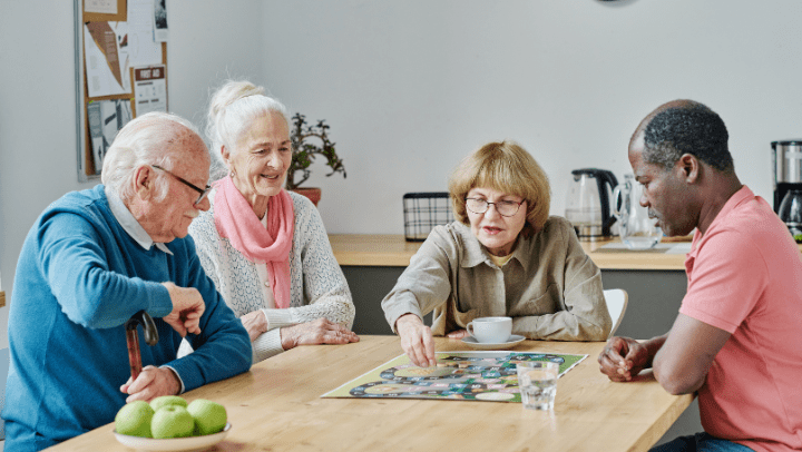 a group of seniors playing in a chess board