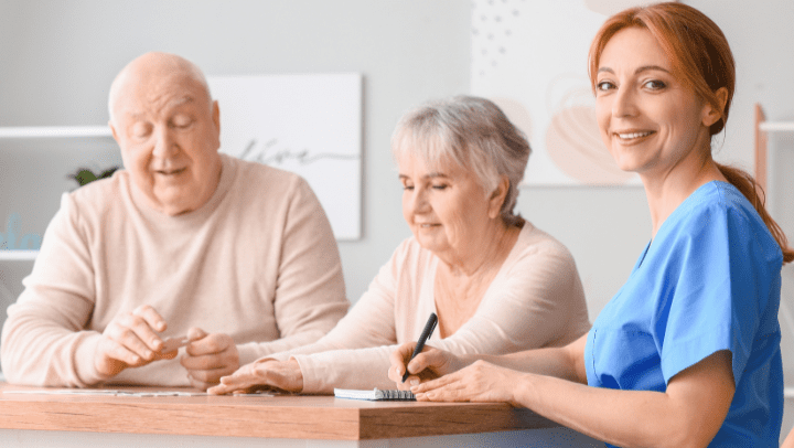 a nurse with an older couple 