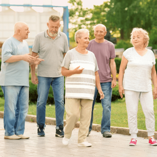 Group of elderly people walking