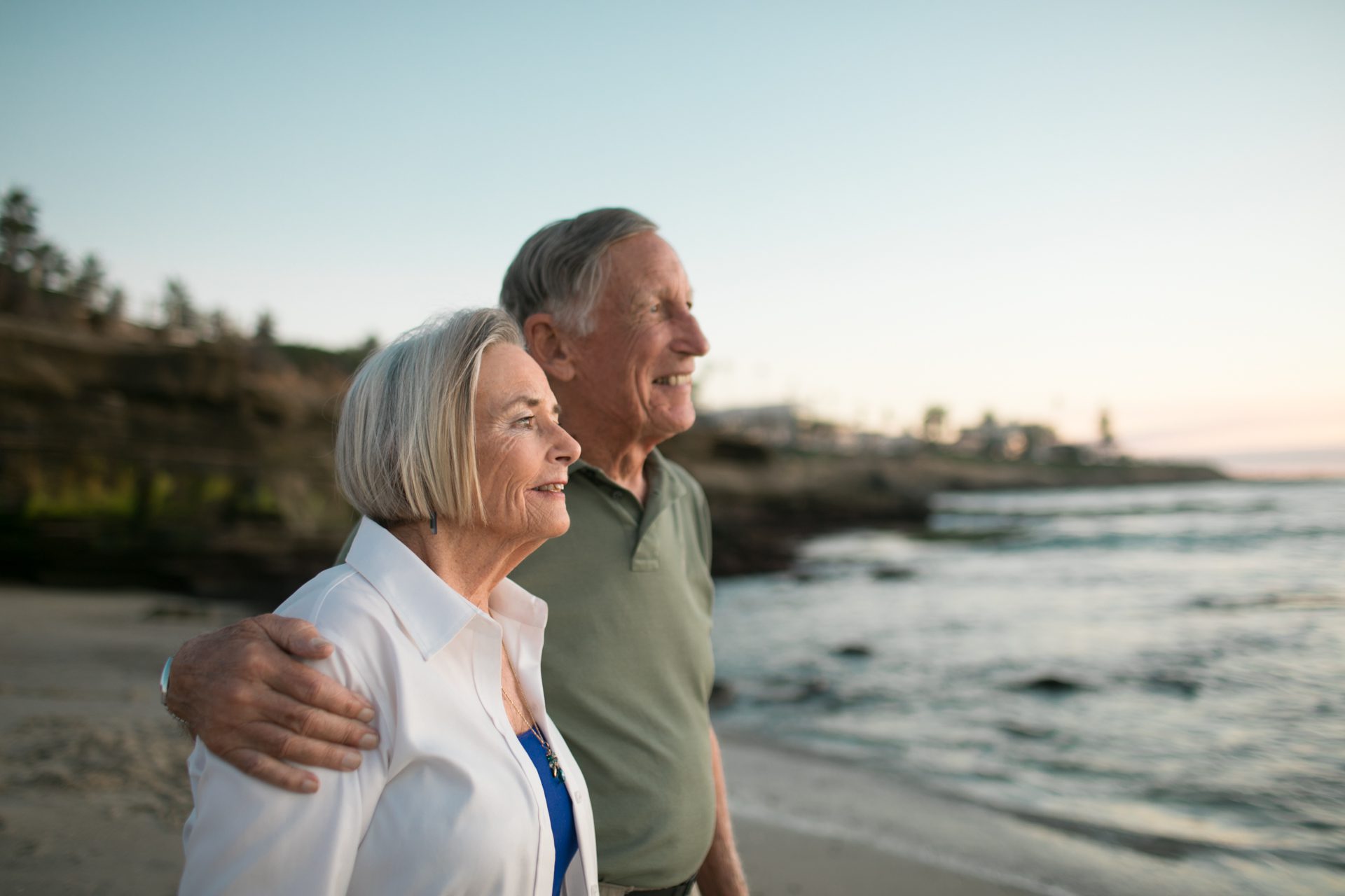 a senior couple looking at the sky