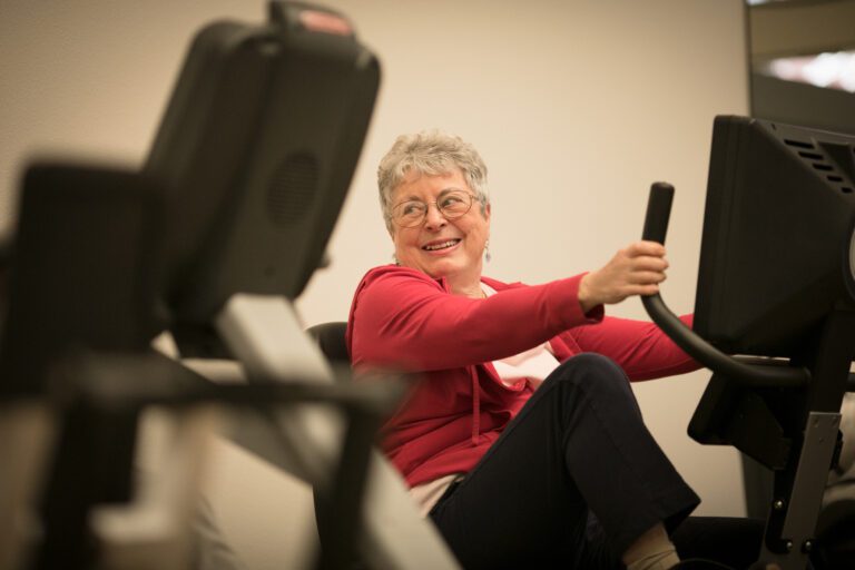 a senior lady working out