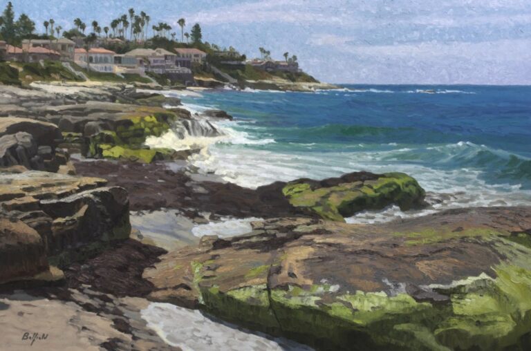 Landscape art showing California shoreline