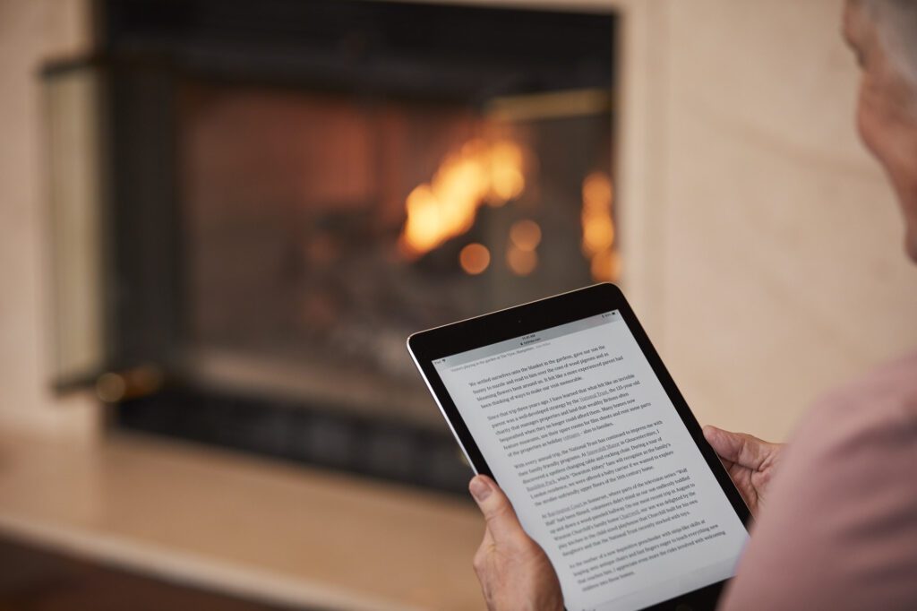 reading on a tablet with text