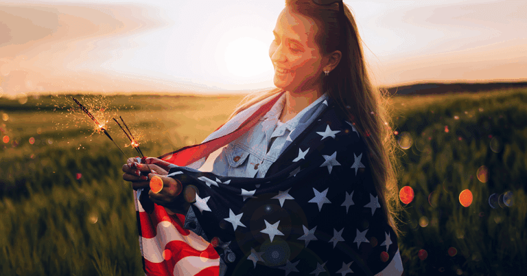 a young woman celebrating the 4th of July