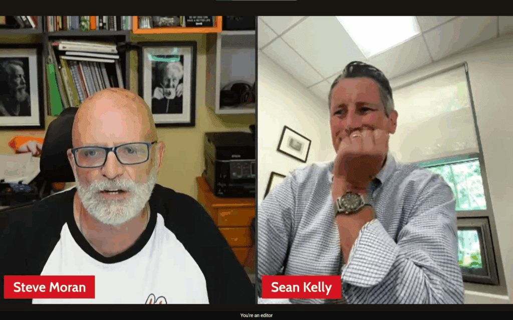 Steve Moran and Sean Kelly appear side by side in a split screen YouTube video