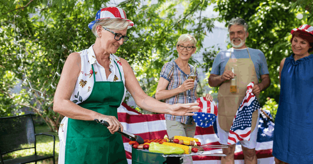 a group of seniors celebrating labor day at independent living