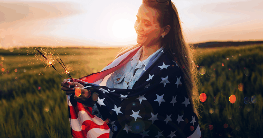 a woman with usa flag