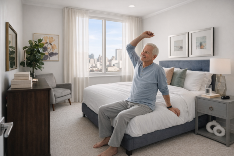 men streching in independent living