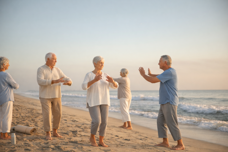 seniors in the beach at retirement community