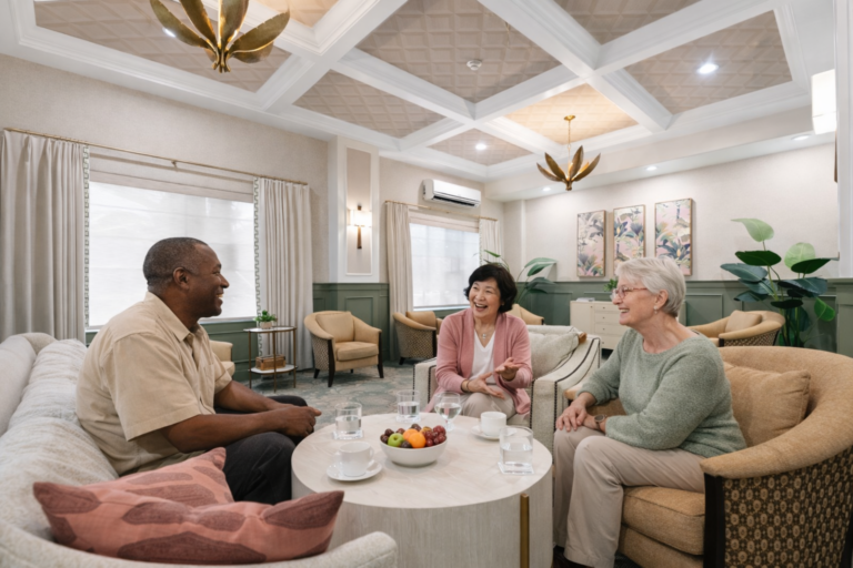 seniors talking in a senior living community