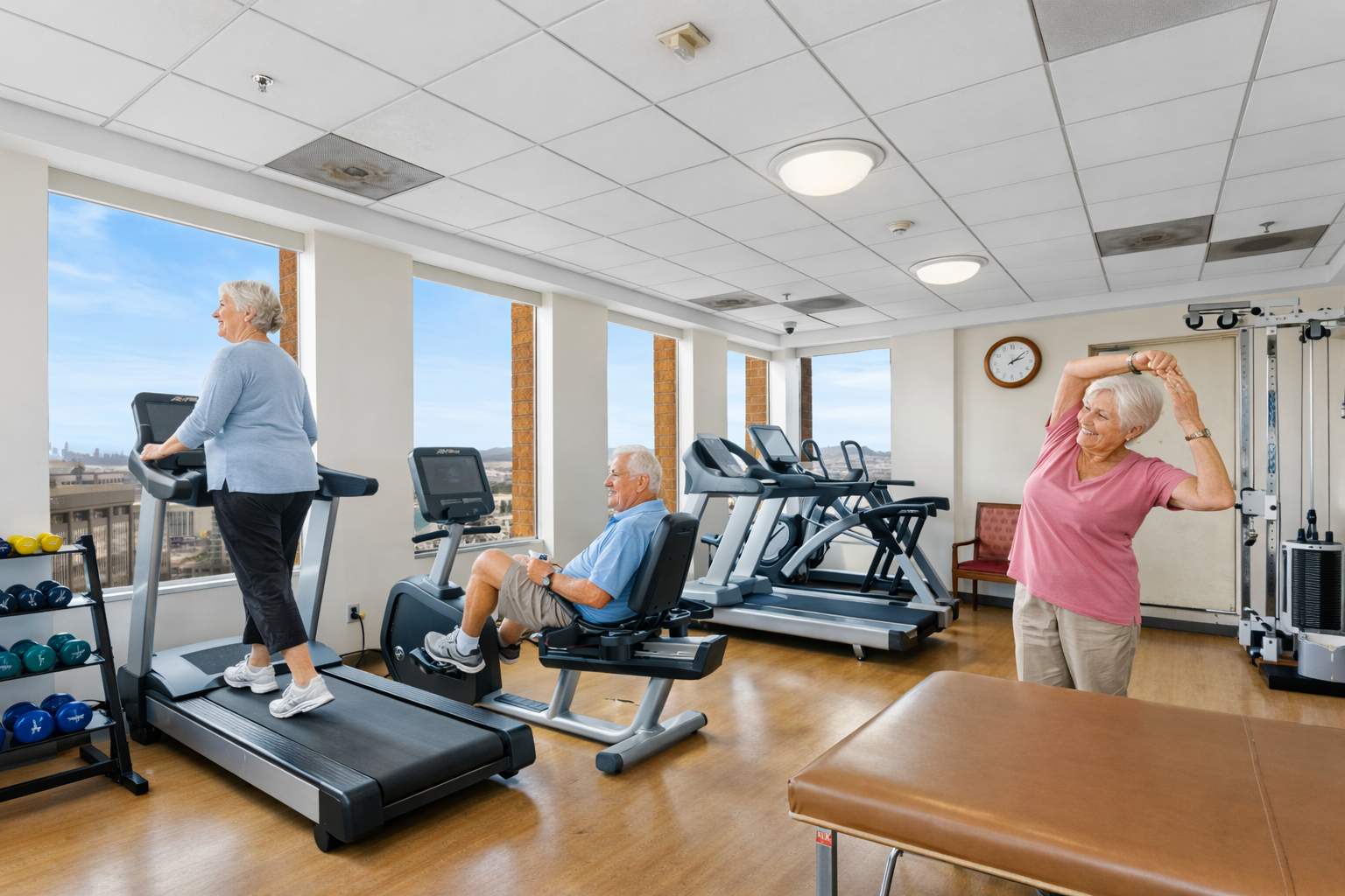 seniors doing exercise in a sweet living