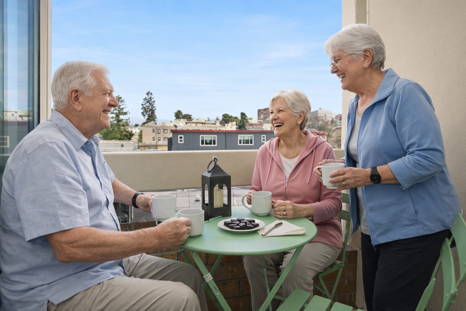 seniors with happy heart in sweet living