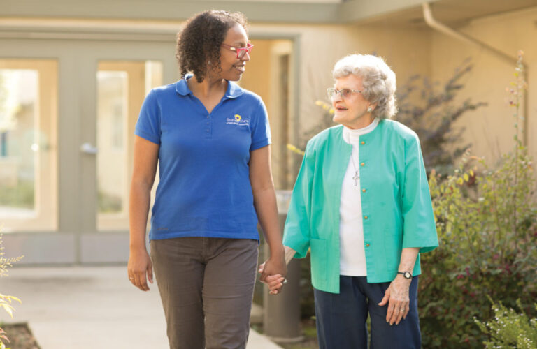 seniors walking in independent senior community