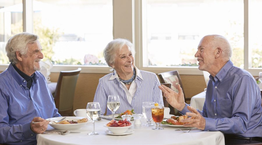 a group of seniors smiling each other