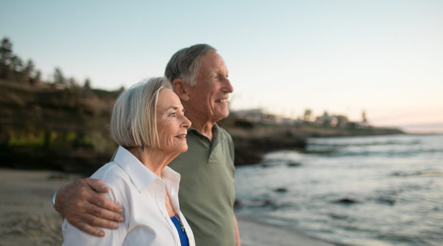 a senior couple looking at the sky