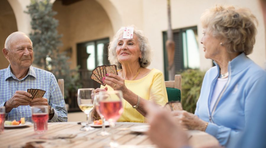 seniors playing in a retirement home