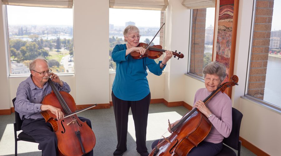 a group of senior playing classic music