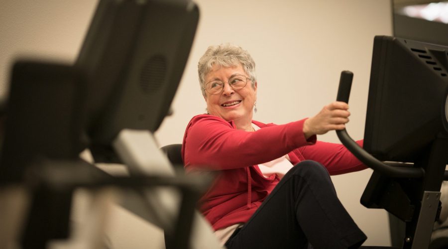 a senior lady working out